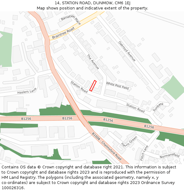 14, STATION ROAD, DUNMOW, CM6 1EJ: Location map and indicative extent of plot