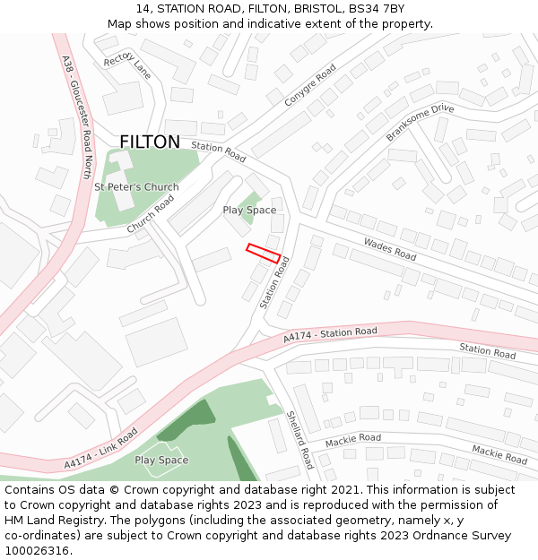 14, STATION ROAD, FILTON, BRISTOL, BS34 7BY: Location map and indicative extent of plot