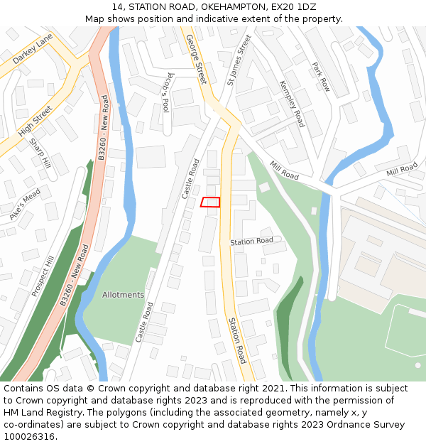 14, STATION ROAD, OKEHAMPTON, EX20 1DZ: Location map and indicative extent of plot