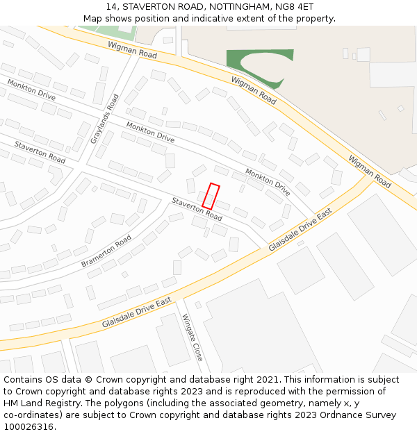 14, STAVERTON ROAD, NOTTINGHAM, NG8 4ET: Location map and indicative extent of plot