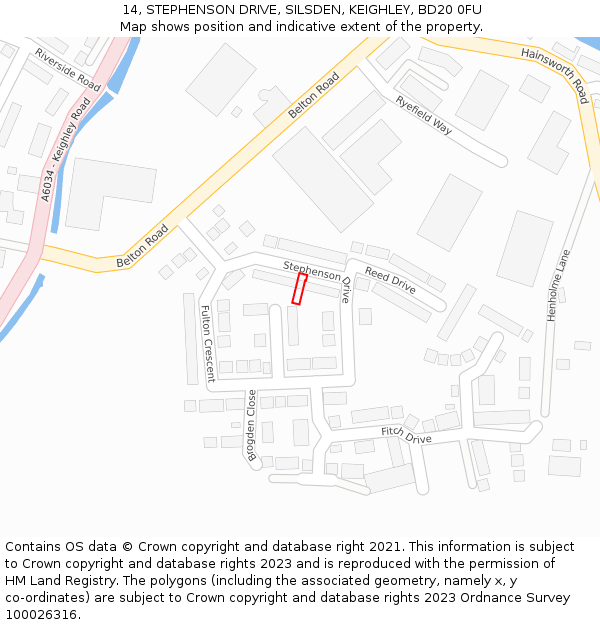 14, STEPHENSON DRIVE, SILSDEN, KEIGHLEY, BD20 0FU: Location map and indicative extent of plot