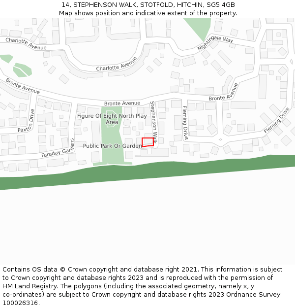 14, STEPHENSON WALK, STOTFOLD, HITCHIN, SG5 4GB: Location map and indicative extent of plot