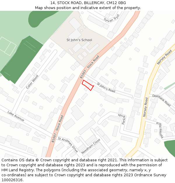 14, STOCK ROAD, BILLERICAY, CM12 0BG: Location map and indicative extent of plot