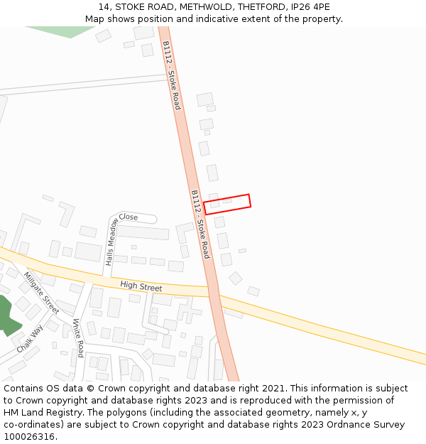 14, STOKE ROAD, METHWOLD, THETFORD, IP26 4PE: Location map and indicative extent of plot