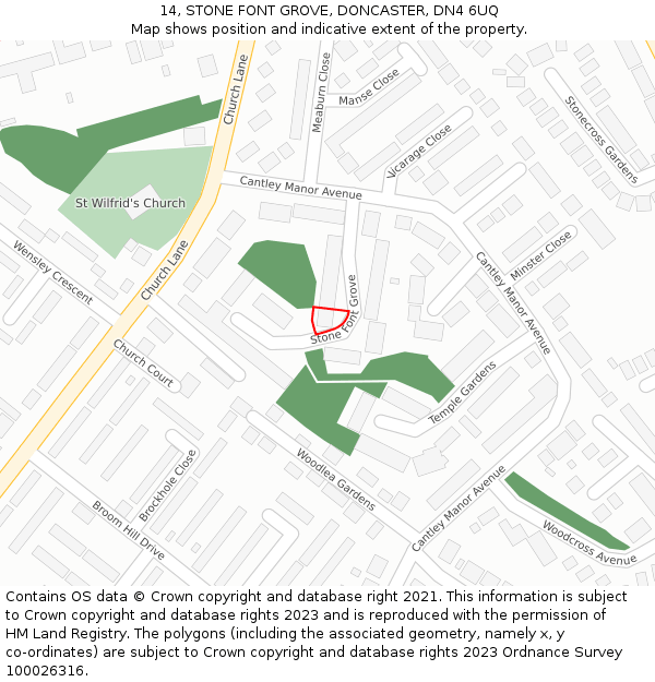 14, STONE FONT GROVE, DONCASTER, DN4 6UQ: Location map and indicative extent of plot