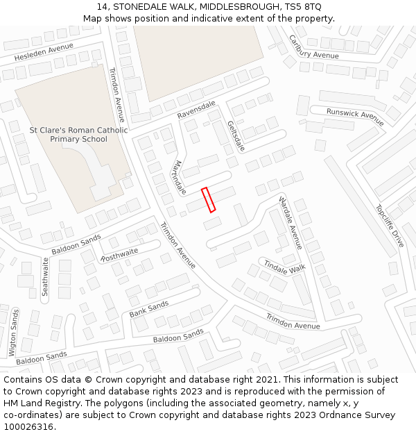 14, STONEDALE WALK, MIDDLESBROUGH, TS5 8TQ: Location map and indicative extent of plot