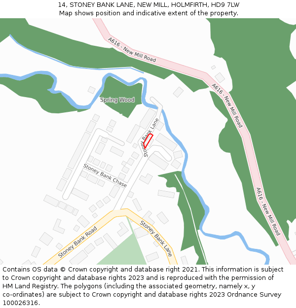 14, STONEY BANK LANE, NEW MILL, HOLMFIRTH, HD9 7LW: Location map and indicative extent of plot