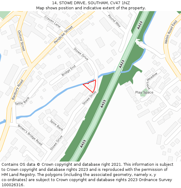 14, STOWE DRIVE, SOUTHAM, CV47 1NZ: Location map and indicative extent of plot