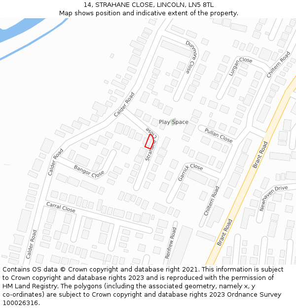 14, STRAHANE CLOSE, LINCOLN, LN5 8TL: Location map and indicative extent of plot