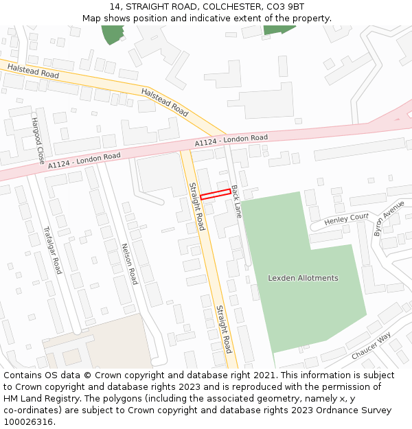 14, STRAIGHT ROAD, COLCHESTER, CO3 9BT: Location map and indicative extent of plot