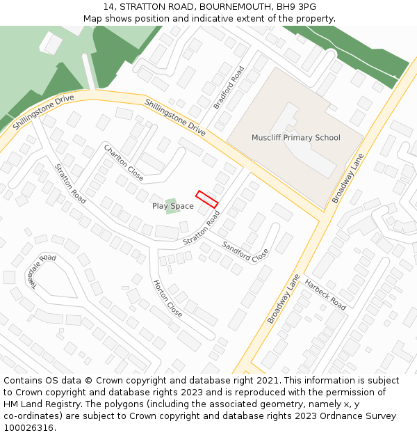 14, STRATTON ROAD, BOURNEMOUTH, BH9 3PG: Location map and indicative extent of plot