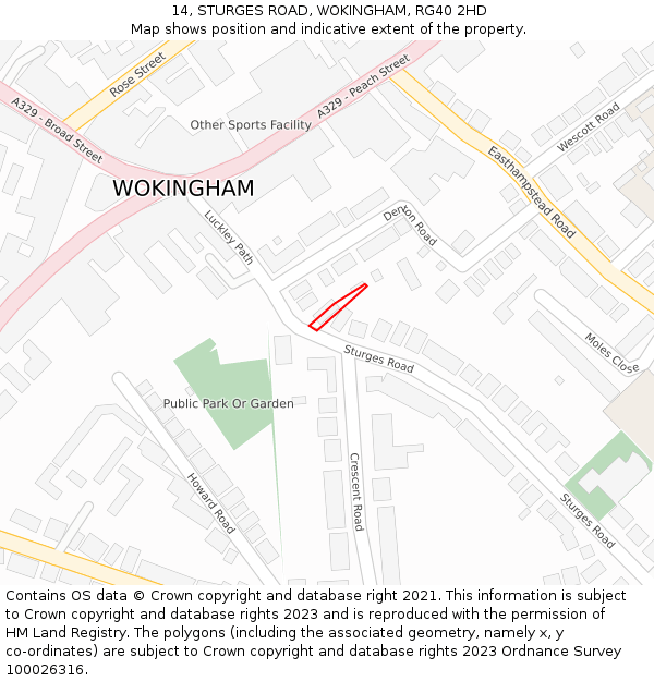 14, STURGES ROAD, WOKINGHAM, RG40 2HD: Location map and indicative extent of plot