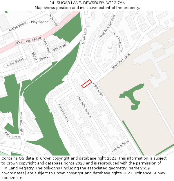 14, SUGAR LANE, DEWSBURY, WF12 7AN: Location map and indicative extent of plot