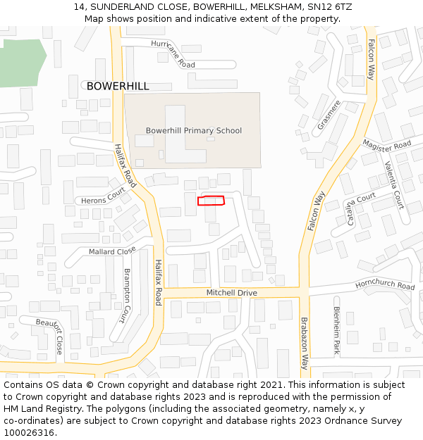 14, SUNDERLAND CLOSE, BOWERHILL, MELKSHAM, SN12 6TZ: Location map and indicative extent of plot