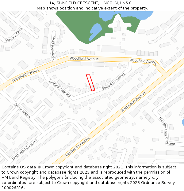 14, SUNFIELD CRESCENT, LINCOLN, LN6 0LL: Location map and indicative extent of plot