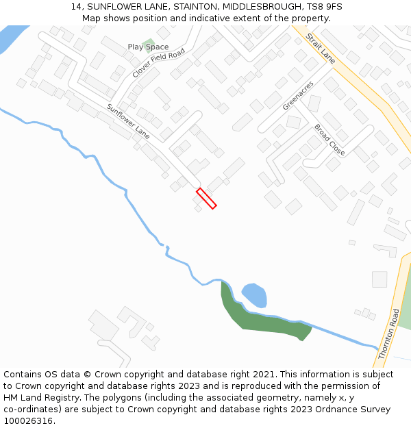 14, SUNFLOWER LANE, STAINTON, MIDDLESBROUGH, TS8 9FS: Location map and indicative extent of plot