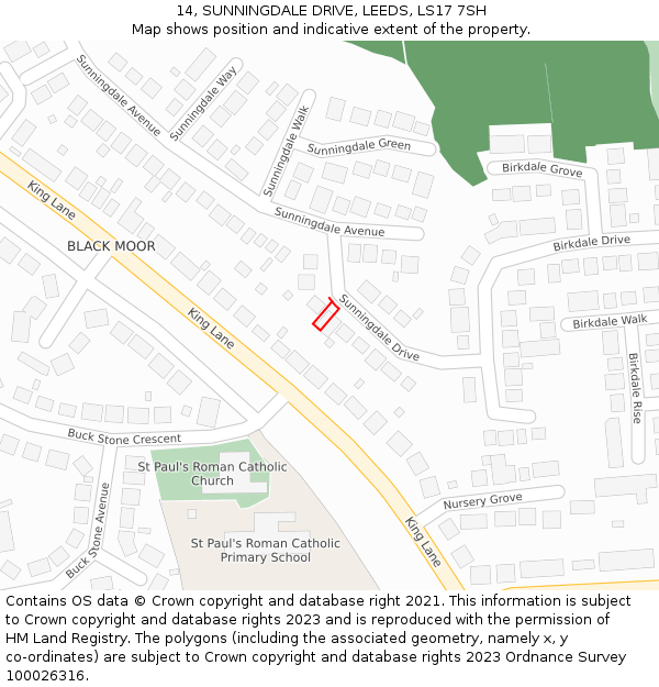 14, SUNNINGDALE DRIVE, LEEDS, LS17 7SH: Location map and indicative extent of plot