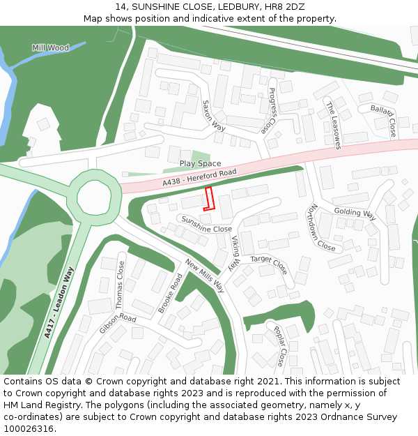 14, SUNSHINE CLOSE, LEDBURY, HR8 2DZ: Location map and indicative extent of plot