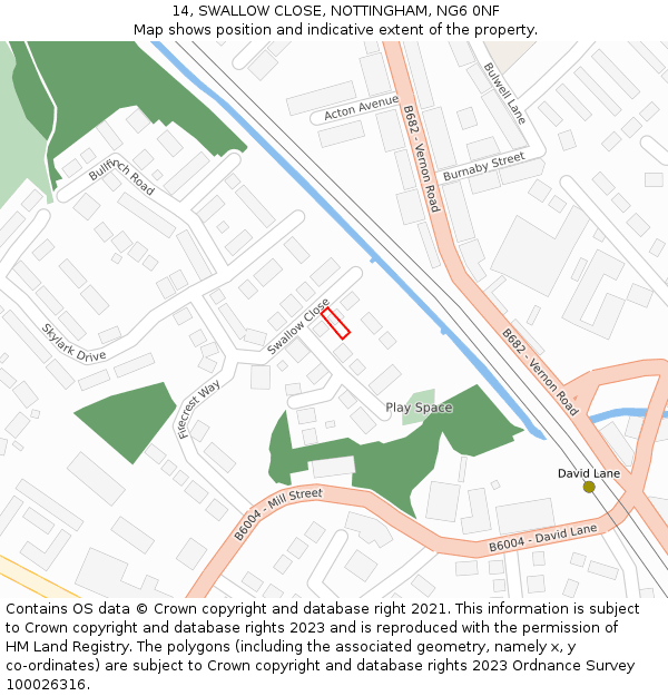 14, SWALLOW CLOSE, NOTTINGHAM, NG6 0NF: Location map and indicative extent of plot