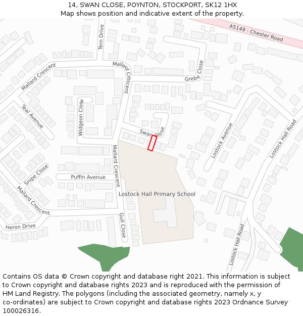 14, SWAN CLOSE, POYNTON, STOCKPORT, SK12 1HX: Location map and indicative extent of plot