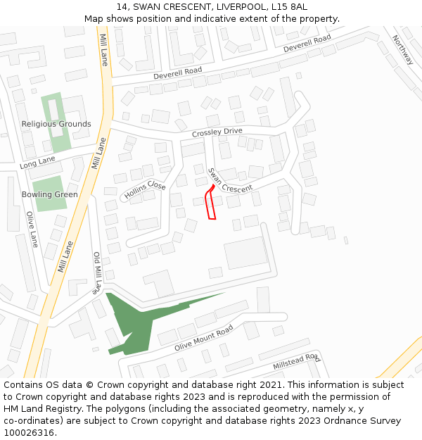14, SWAN CRESCENT, LIVERPOOL, L15 8AL: Location map and indicative extent of plot