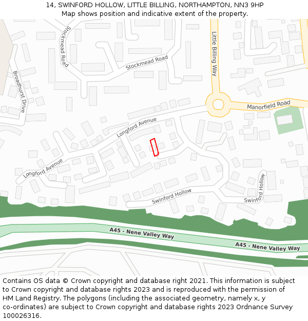 14, SWINFORD HOLLOW, LITTLE BILLING, NORTHAMPTON, NN3 9HP: Location map and indicative extent of plot