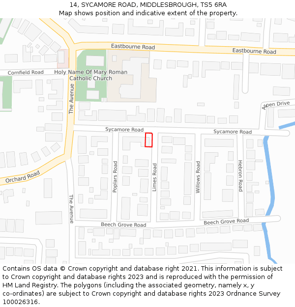 14, SYCAMORE ROAD, MIDDLESBROUGH, TS5 6RA: Location map and indicative extent of plot