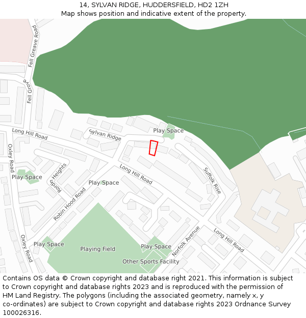14, SYLVAN RIDGE, HUDDERSFIELD, HD2 1ZH: Location map and indicative extent of plot