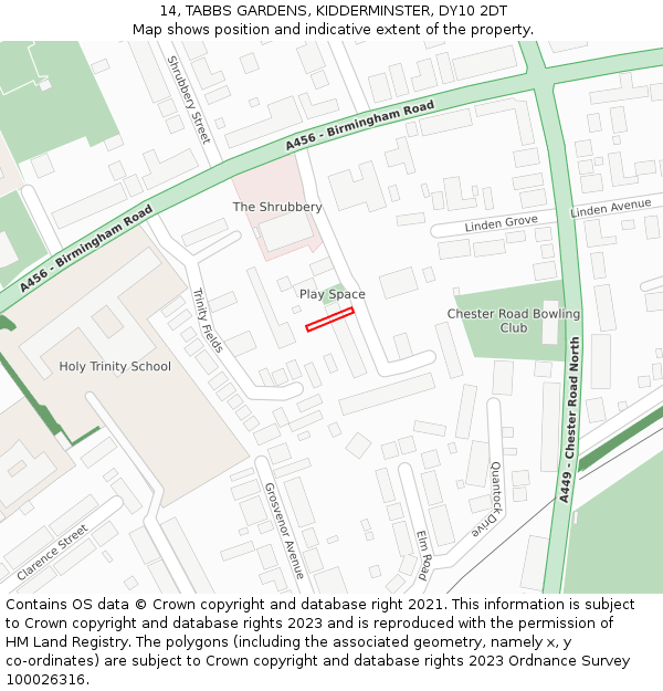 14, TABBS GARDENS, KIDDERMINSTER, DY10 2DT: Location map and indicative extent of plot