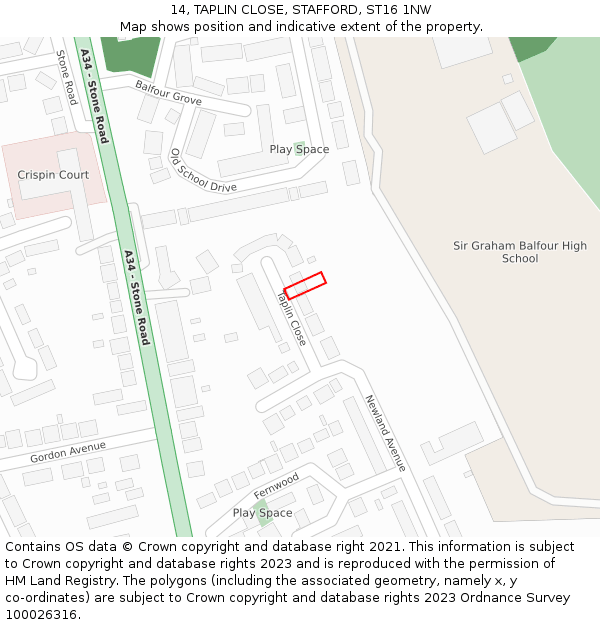 14, TAPLIN CLOSE, STAFFORD, ST16 1NW: Location map and indicative extent of plot