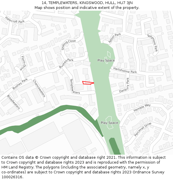 14, TEMPLEWATERS, KINGSWOOD, HULL, HU7 3JN: Location map and indicative extent of plot