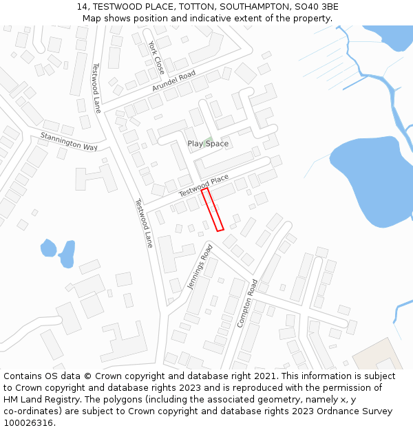 14, TESTWOOD PLACE, TOTTON, SOUTHAMPTON, SO40 3BE: Location map and indicative extent of plot