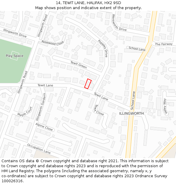 14, TEWIT LANE, HALIFAX, HX2 9SD: Location map and indicative extent of plot