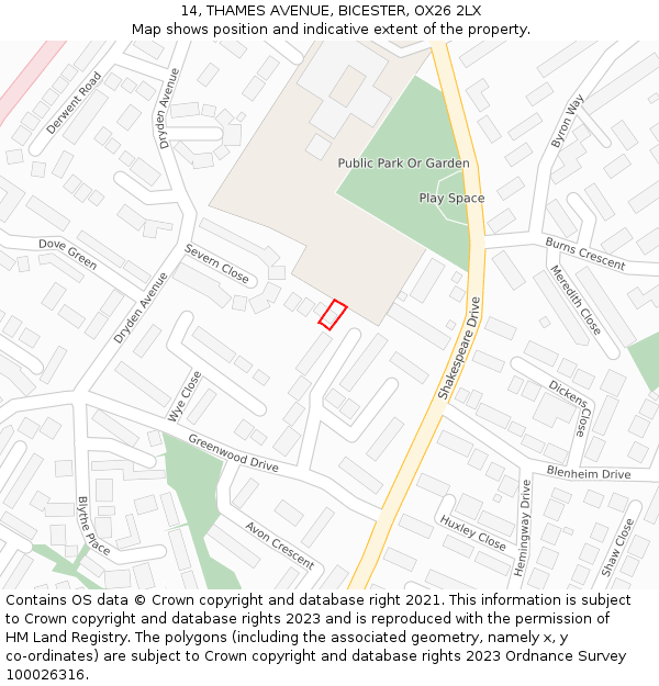 14, THAMES AVENUE, BICESTER, OX26 2LX: Location map and indicative extent of plot