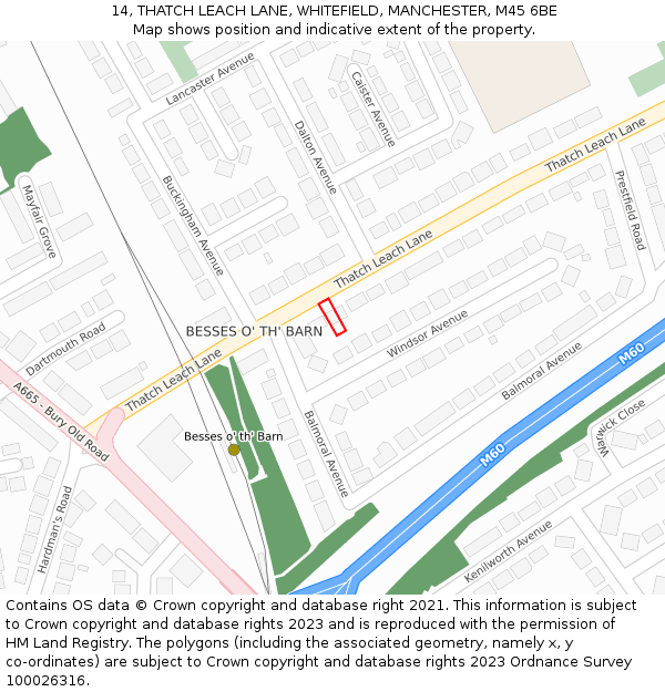 14, THATCH LEACH LANE, WHITEFIELD, MANCHESTER, M45 6BE: Location map and indicative extent of plot