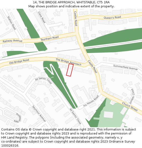 14, THE BRIDGE APPROACH, WHITSTABLE, CT5 1RA: Location map and indicative extent of plot