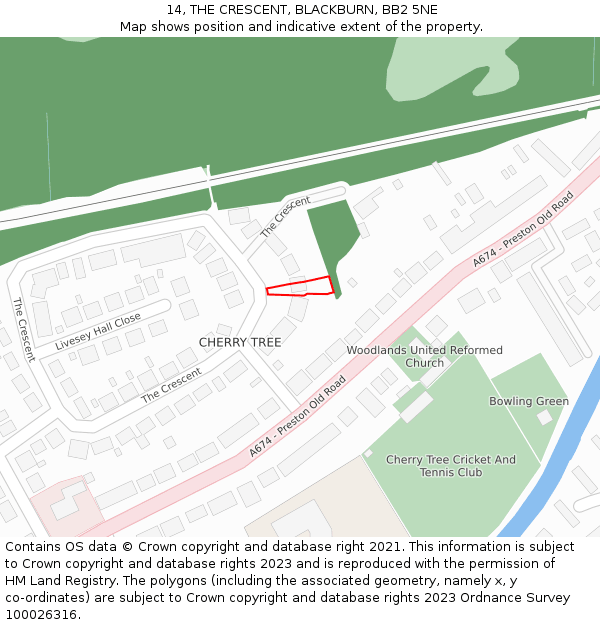 14, THE CRESCENT, BLACKBURN, BB2 5NE: Location map and indicative extent of plot