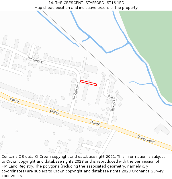 14, THE CRESCENT, STAFFORD, ST16 1ED: Location map and indicative extent of plot