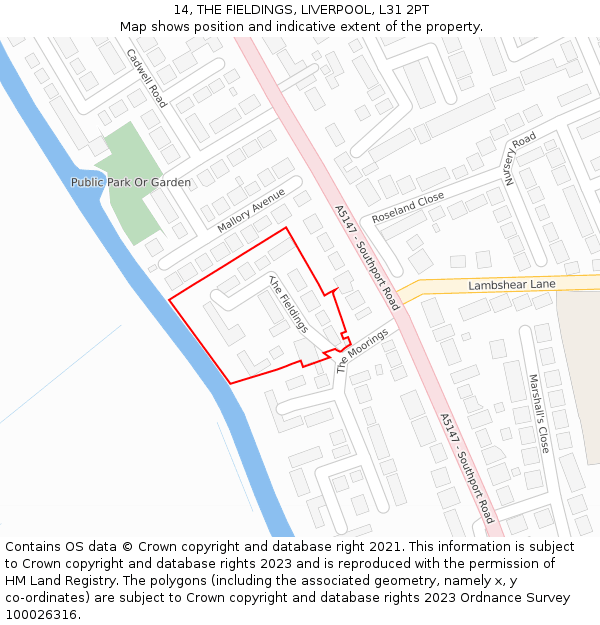 14, THE FIELDINGS, LIVERPOOL, L31 2PT: Location map and indicative extent of plot