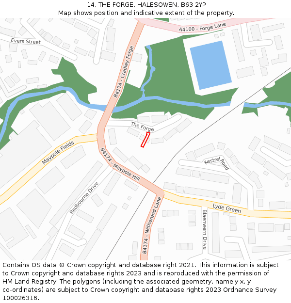 14, THE FORGE, HALESOWEN, B63 2YP: Location map and indicative extent of plot