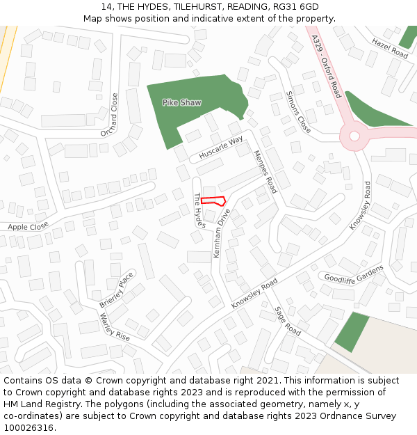 14, THE HYDES, TILEHURST, READING, RG31 6GD: Location map and indicative extent of plot