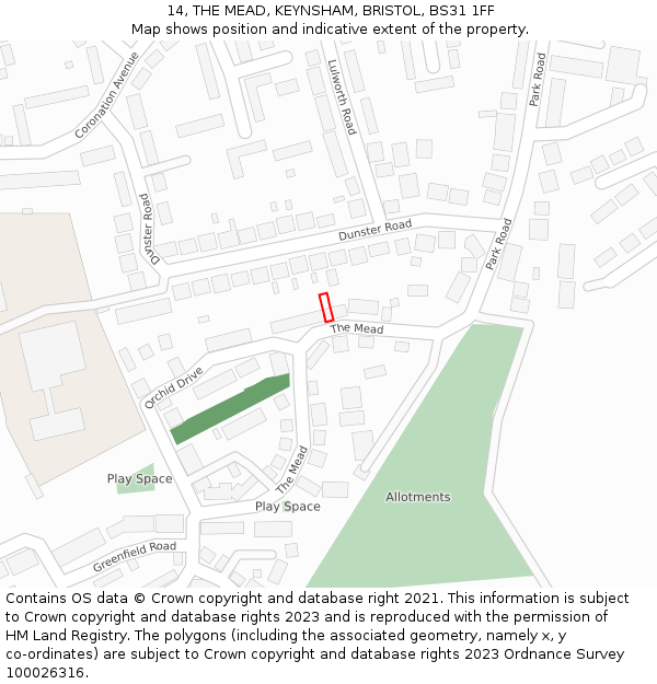 14, THE MEAD, KEYNSHAM, BRISTOL, BS31 1FF: Location map and indicative extent of plot