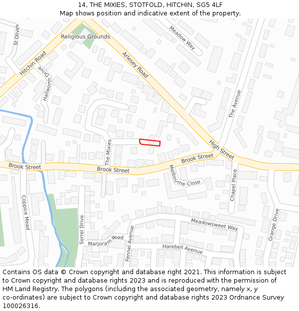 14, THE MIXIES, STOTFOLD, HITCHIN, SG5 4LF: Location map and indicative extent of plot
