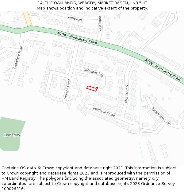 14, THE OAKLANDS, WRAGBY, MARKET RASEN, LN8 5UT: Location map and indicative extent of plot