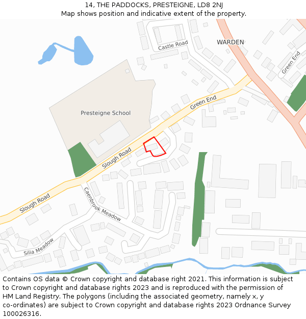 14, THE PADDOCKS, PRESTEIGNE, LD8 2NJ: Location map and indicative extent of plot
