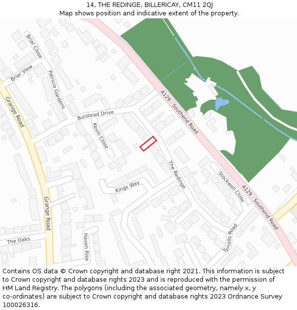 14, THE REDINGE, BILLERICAY, CM11 2QJ: Location map and indicative extent of plot