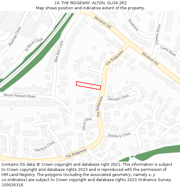 14, THE RIDGEWAY, ALTON, GU34 2RZ: Location map and indicative extent of plot