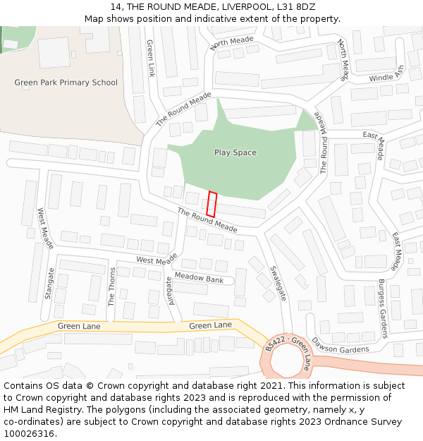 14, THE ROUND MEADE, LIVERPOOL, L31 8DZ: Location map and indicative extent of plot