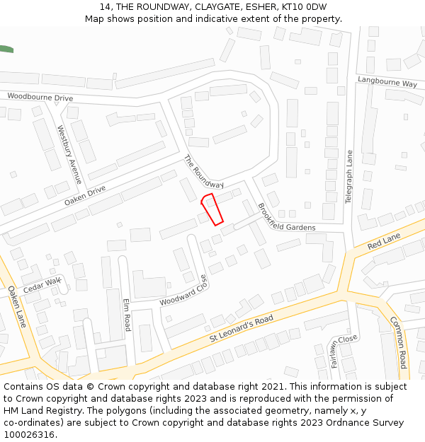 14, THE ROUNDWAY, CLAYGATE, ESHER, KT10 0DW: Location map and indicative extent of plot