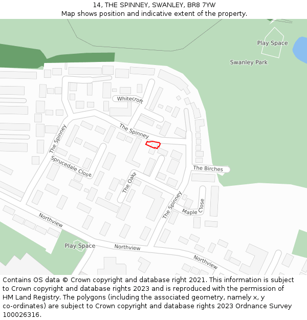 14, THE SPINNEY, SWANLEY, BR8 7YW: Location map and indicative extent of plot